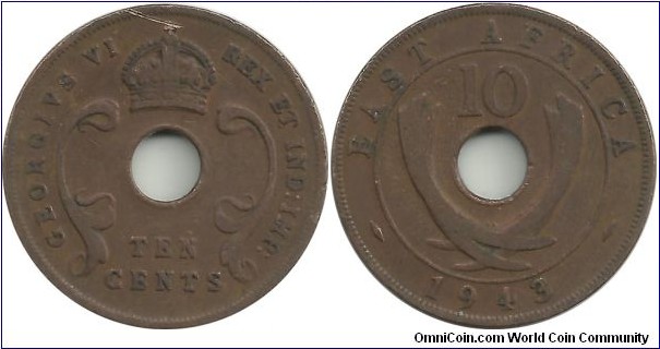 BEastAfrica 10 Cents 1943SA