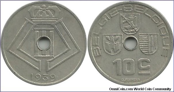 Belgium 10 Centimes 1939(Dt-Fr)