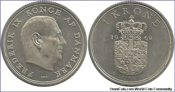 Denmark 1 Krone 1969-Frederik IX