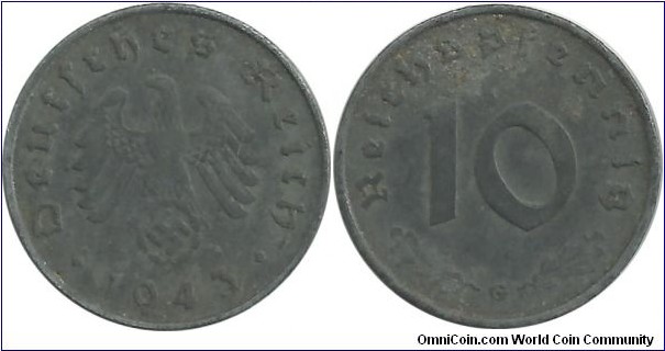 Germany-Nazi 10 Reichspfennig 1943G