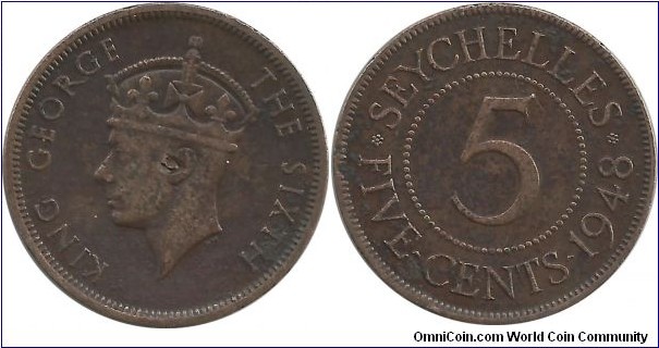 Seychelles 5 Cents 1948