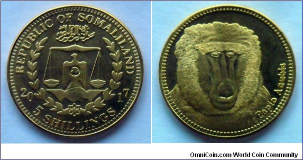 Somaliland 5 shillings. 2017, Monkeys series - Olive baboon (Papio anubis)