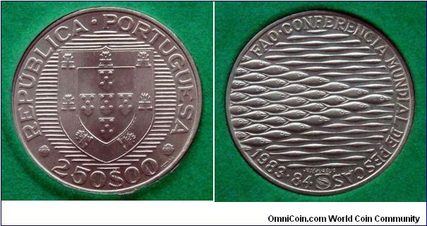 Portugal 250 escudos.
1984, World Fisheries Conference - F.A.O. issue. Cu-ni. Scarce.