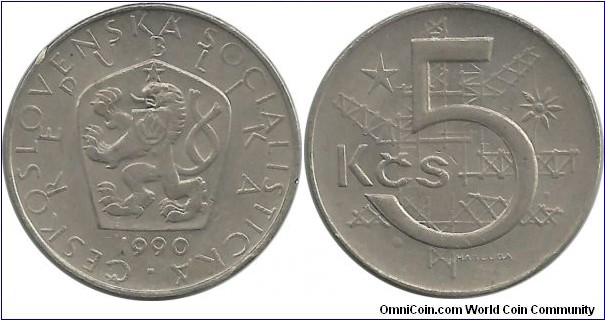 Czechoslovakia 5 Koruna 1990