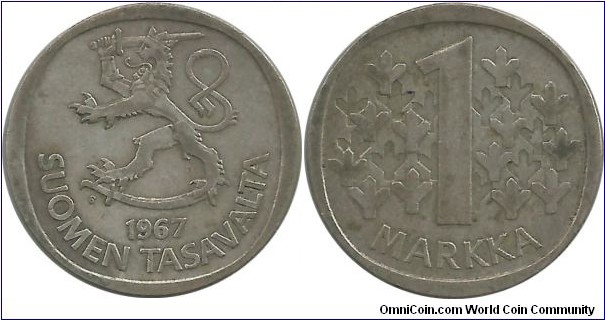 Finland 1 Markka 1967 (6.40g / .350 Ag)