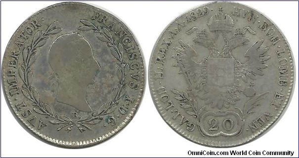 Austria 20 Kreuzer 1829B - Austrian Empire