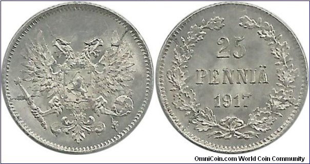 Finland-Kerenski Gov. 25 Penniä 1917