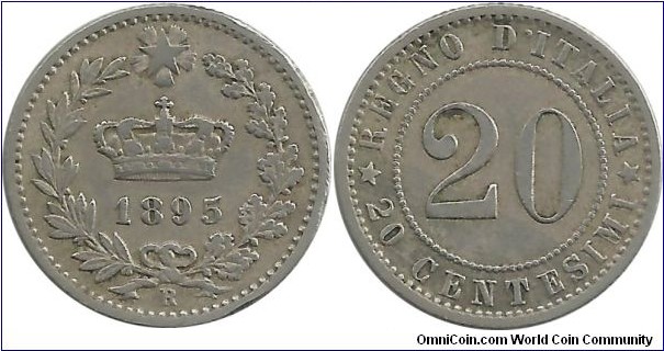 Italy-Kingdom 20 Centesimi 1895R (Rare coin)