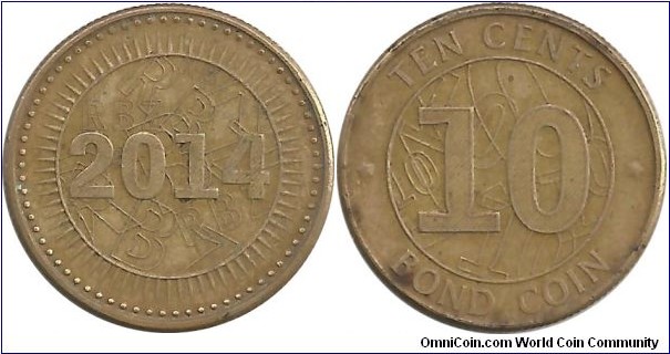 Zimbabwe 10 Cents Bond Coin 2014