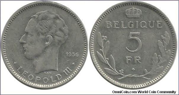 Belgium 5 Francs 1936(Fr)