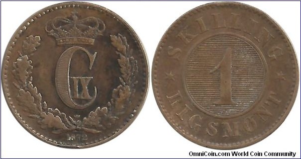 Denmark 1 Skilling Rigsmønt 1872