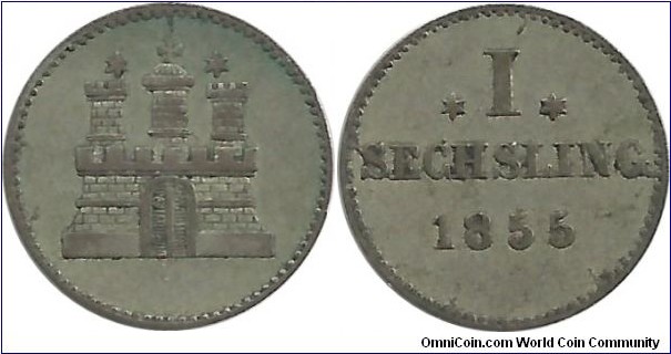 Deutschland-Hamburg 1 Sechsling 1855