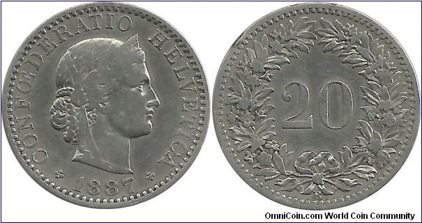 Switzerland 20 Rappen 1887