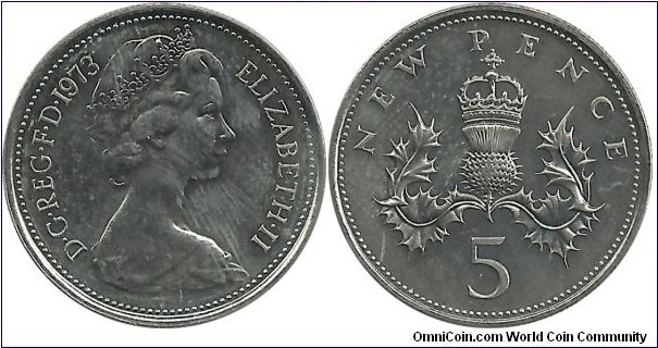 UKingdom 5 New Pence 1973