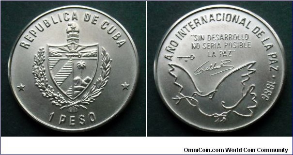 Cuba 1 peso. 1986, International Year of Peace. Mintage: 5000 pieces.