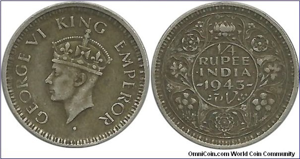 India-British ¼ Rupee 1943(L)