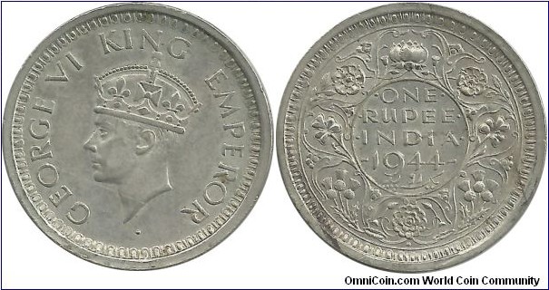 India-British 1 Rupee 1944(B) 2. coin