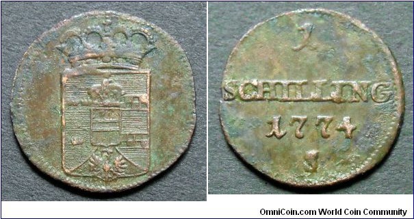 Austrian Partition of Poland 1 schilling.
1774, Szeląg oświęcimsko-zatorski. S - Smolnik Mint (Szomolnok, Schmollnitz)