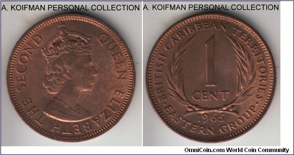 KM-2, 1965 British Caribbean Territories (East Caribbean) cent; bronze, plain edge; red brown uncirculated.