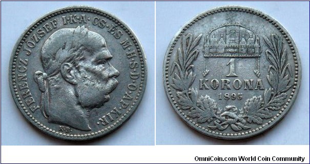 Austro-Hungarian Monarchy 1 korona.
1895, Hungary. Ag 835.