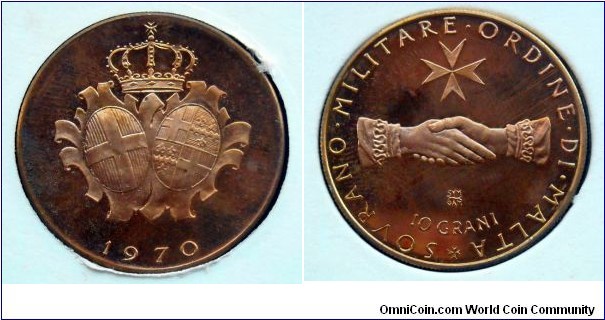 Order of Malta 10 grani. 1970, Bronze.
Mintage: 3000 pieces.
