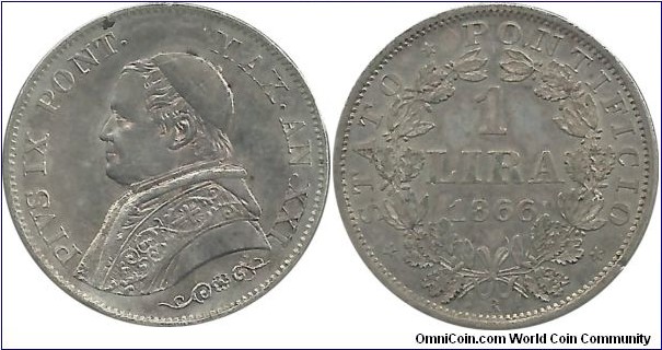 PapalState 1 Lira 1866-XXI-R