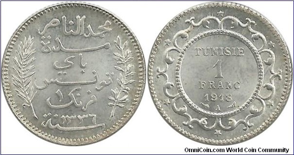Tunisia 1 Franc 1336-1918A