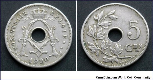 Belgium 5 centimes.
1920/10 overdate.
Dutch legend.