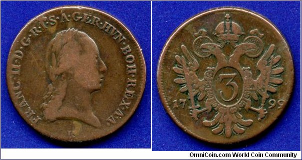 3 kreutzer.
Francisc II Emperor of Holy Roman Empire.
*B* - Kremnitz mint.


Cu. 17,07gr.