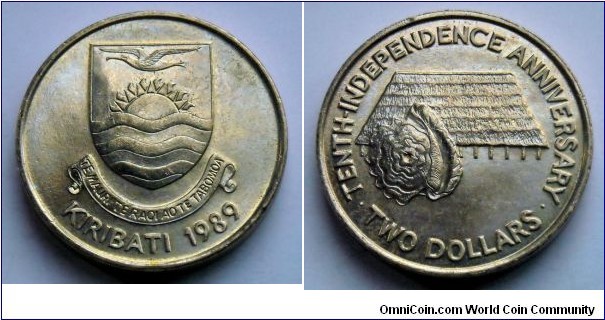 Kiribati 2 dollars.
1989, 10th Anniversary of Independence.
