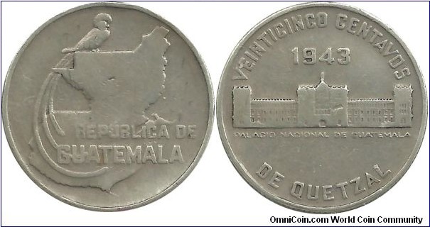 Guatemala 25 Centavos 1943