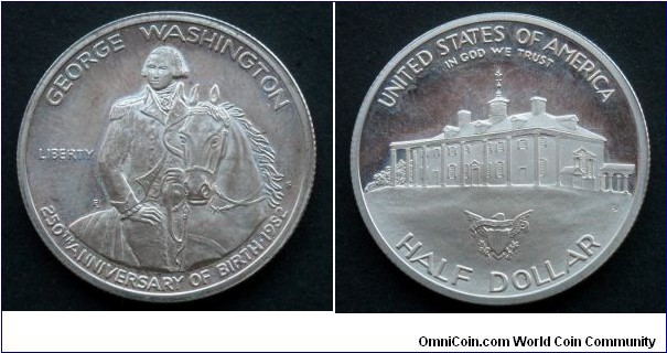 Half dollar. 1982-S, George Washington - 250th Anniversary of Birth. Ag 900.
