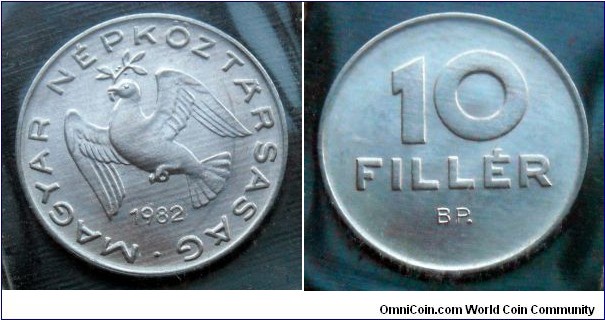 Hungary 10 filler from 1982 annual coin set.