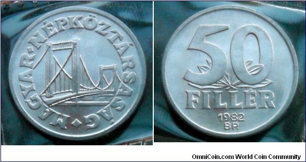 Hungary 50 filler from 1982 annual coin set.