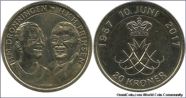 Denmark 20 Kroner 2017-Gold Wedding Anniversary of Queen Margrethe and Prince Henrik