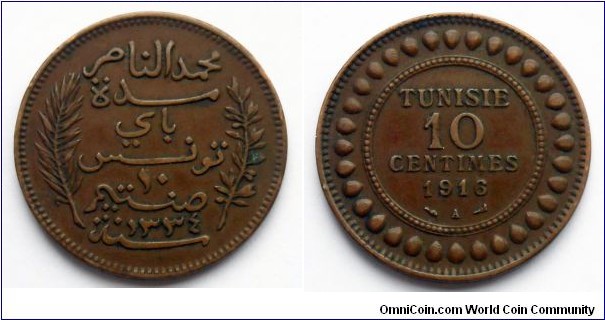 Tunisia 10 centimes.
1916