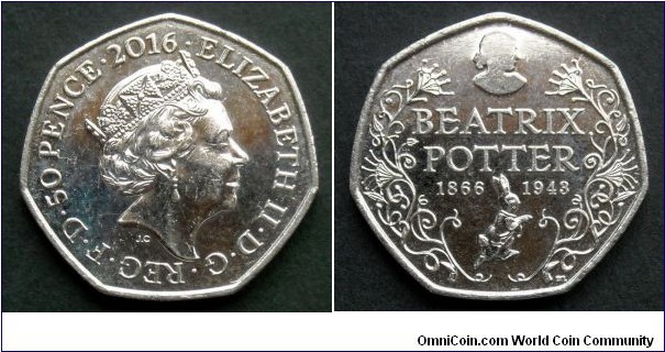 50 pence. 2016, 150th Anniversary of the birth of Beatrix Potter.