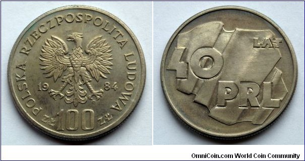 Poland 100 złotych.
1984, 40th Anniversary of Peoples Republic of Poland.