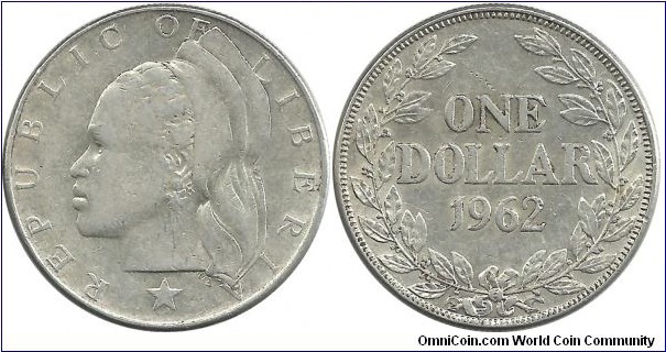 Liberia 1 Dollar 1962 (20.74g/.900Ag/34mm)