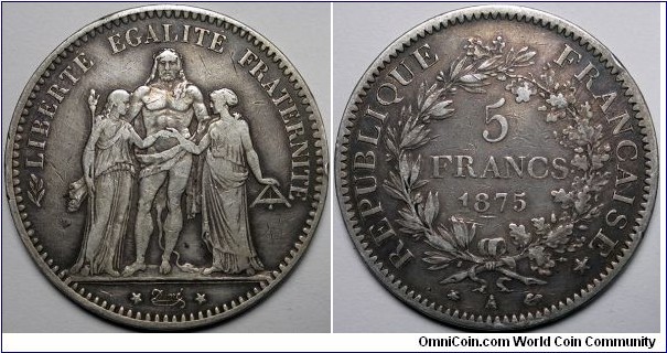France, 1875-A 5 Francs, KM#820.1