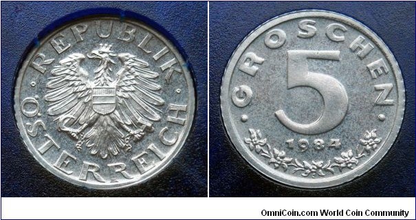 Austria 5 groschen from 1984 proof mint set. Mintage: 65.000 pieces.