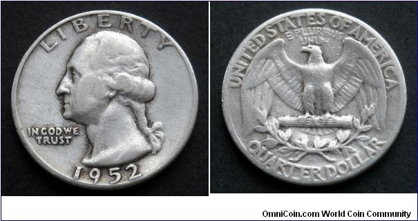 1952 Washington quarter. Ag 900.