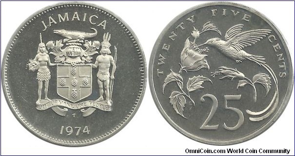 Jamaica 25 Cent 1974FM(proof)