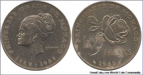 Monaco 10 Francs 1982 - Princesse Grace de Monaco (1929-1982)