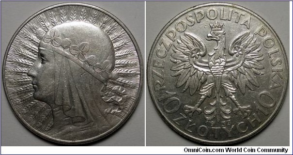 Poland, 1933 MW 10 Zlotych, Y#22.