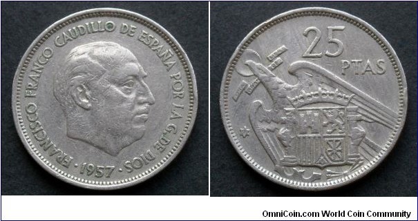 Spain 25 pesetas.
1957(58)