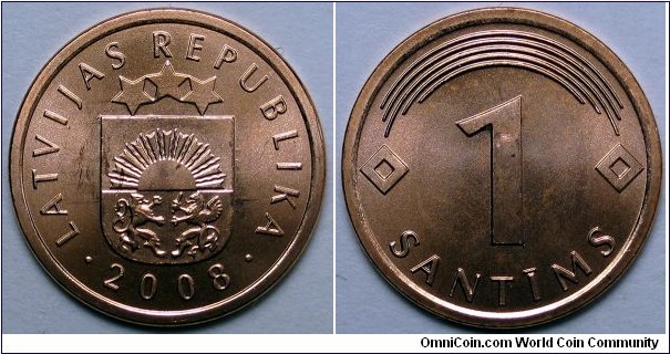 Latvia, 2008 1 Santims, KM#15