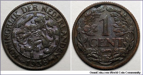 Netherlands, 1938 1 Cent, KM#152.