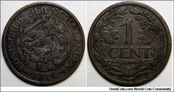 Netherlands, 1914 1 Cent, KM#152.