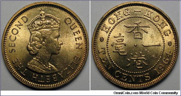 Hong Kong, 1964 10 Cents, KM#28.1.
